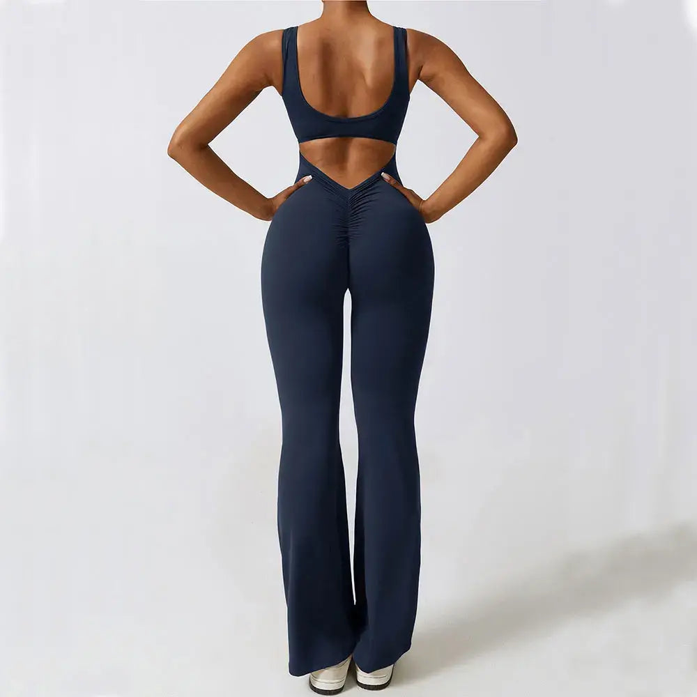 Workout Backless design Push Up Flare Jumpsuit