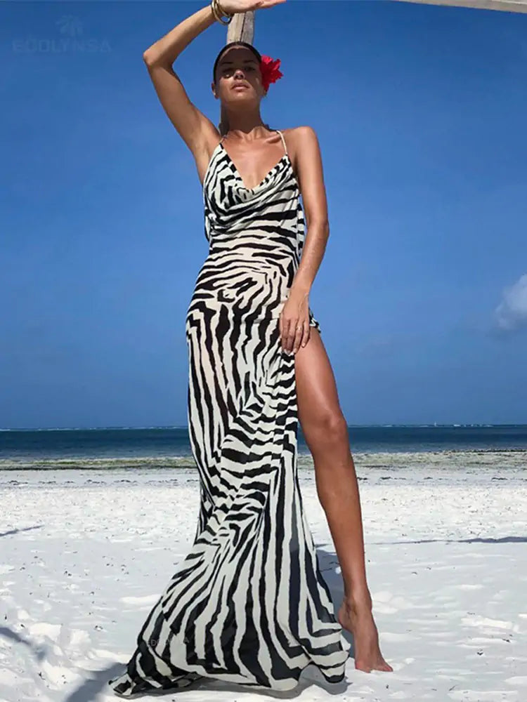 Zee ~ Zebra Pattern Mesh Maxi Dress