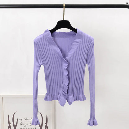 Cardigan Sweater With Ruffles