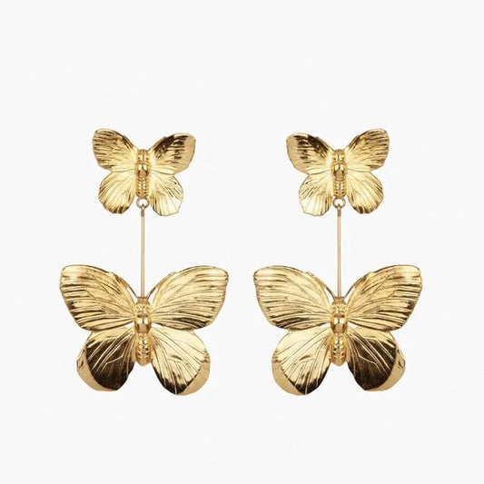 Gold Chunky Butterfly Dangle Earrings