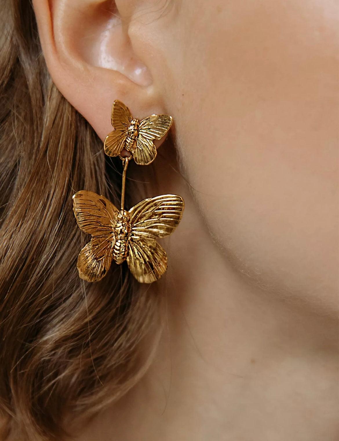 Gold Chunky Butterfly Dangle Earrings