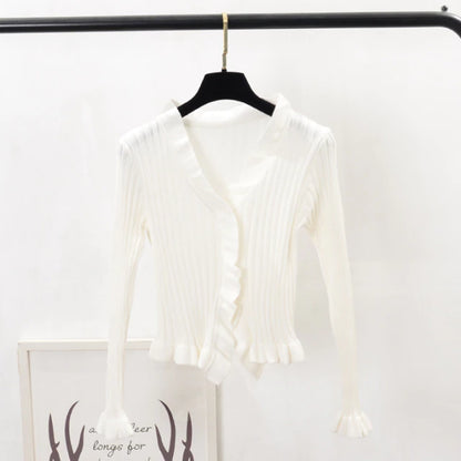 Cardigan Sweater With Ruffles