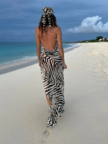 Zee ~ Zebra Pattern Mesh Maxi Dress