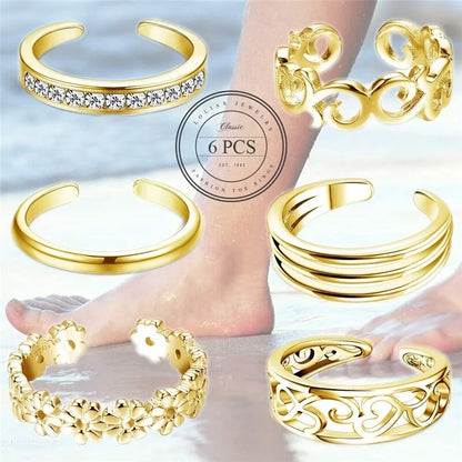 Toe-tally stylish ~ Toe Rings 6 Piece Foot Jewelry 