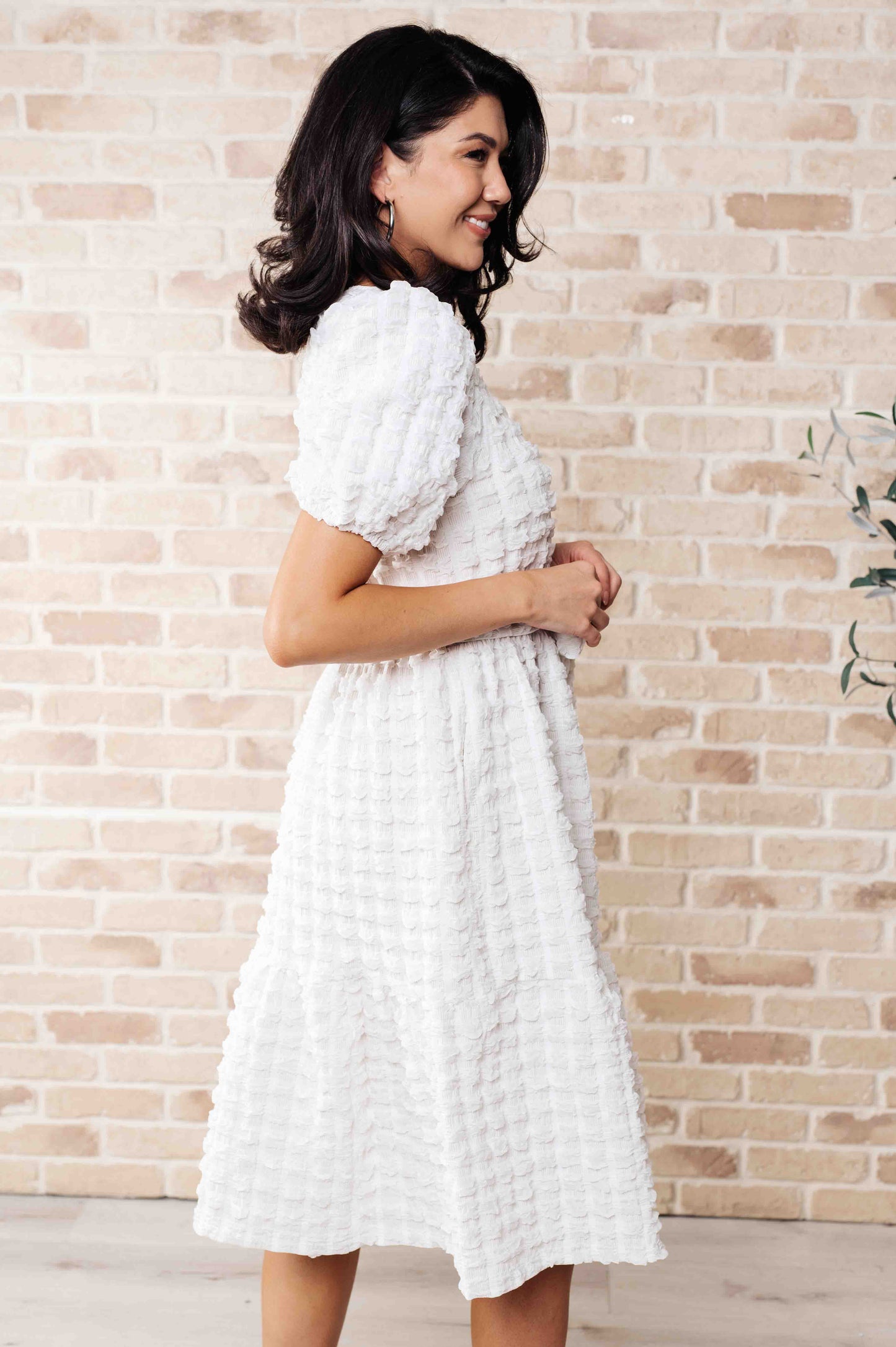 On Cloud Nine Bubble Midi White Dress