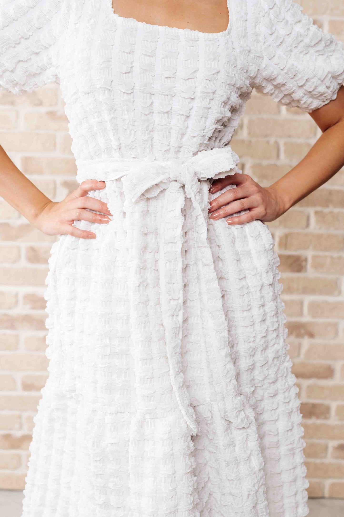 On Cloud Nine Bubble Midi White Dress