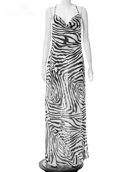 Zee ~ Zebra Pattern Mesh Maxi Dress