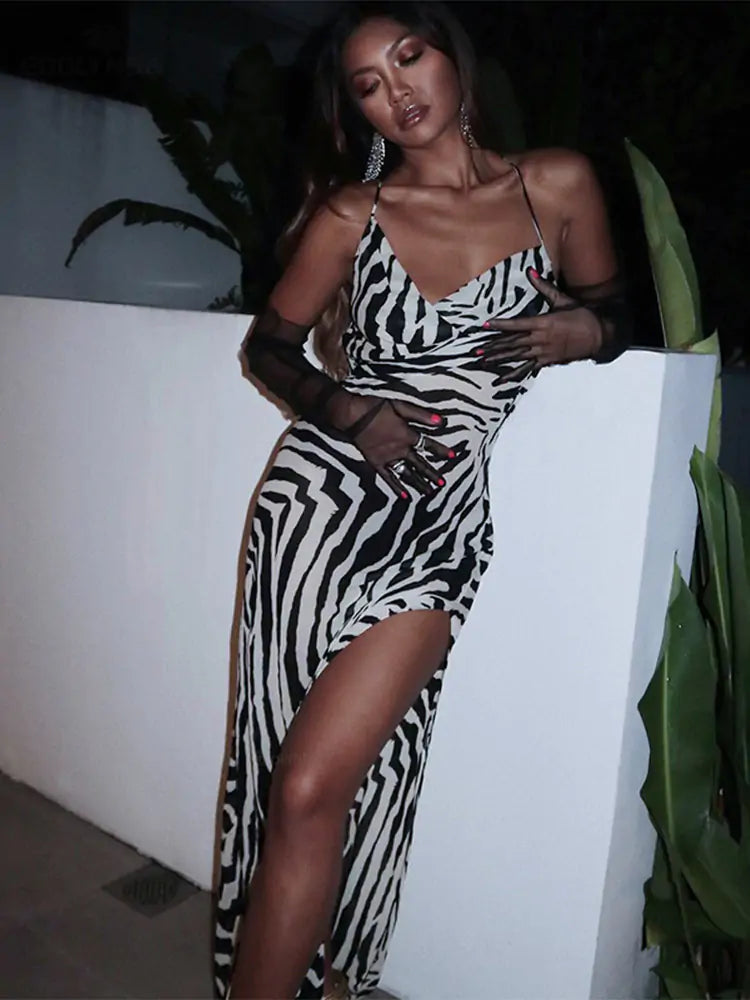 Zee ~ Zebra Pattern Mesh Maxi Dress