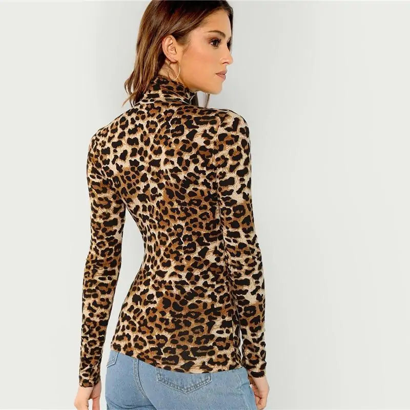 Leopard Print Turtleneck Top