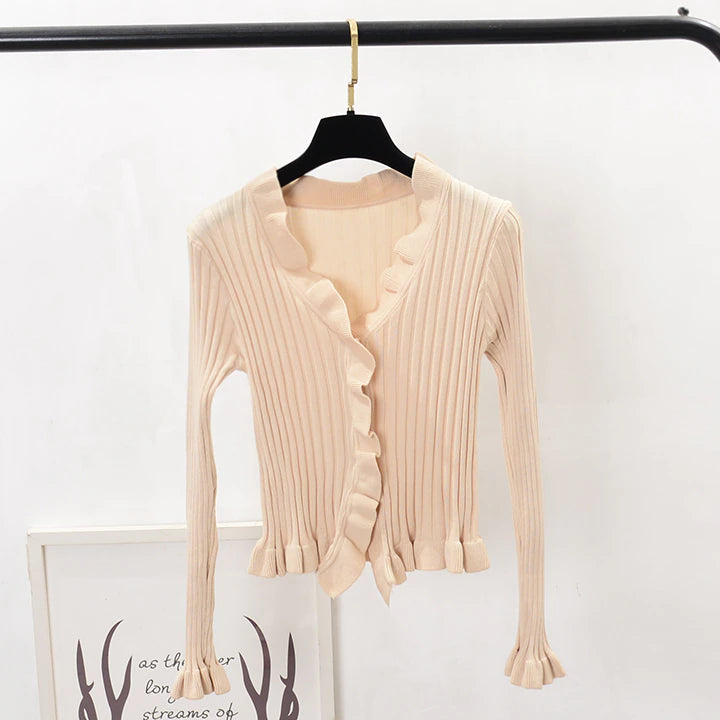 Cardigan Sweater With Ruffles