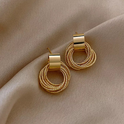 Retro Metal Gold Earrings- Small Circle Stud Earrings