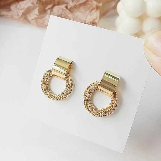 Retro Metal Gold Earrings- Small Circle Stud Earrings