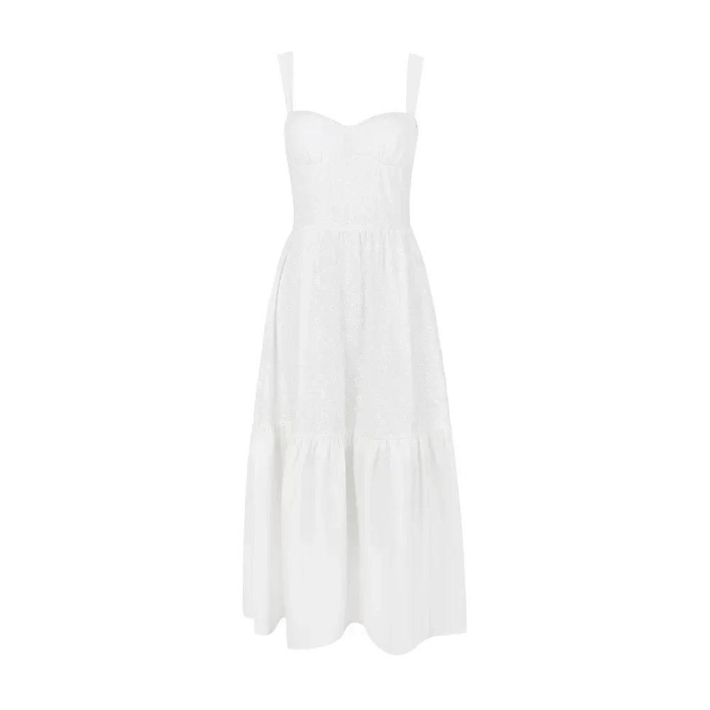 Angelic - White Linen-Cotton Blend Midi Dress 