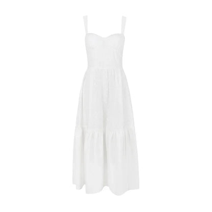 Angelic - White Linen-Cotton Blend Midi Dress 