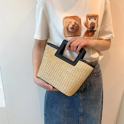 Woven Straw Tote Handbag