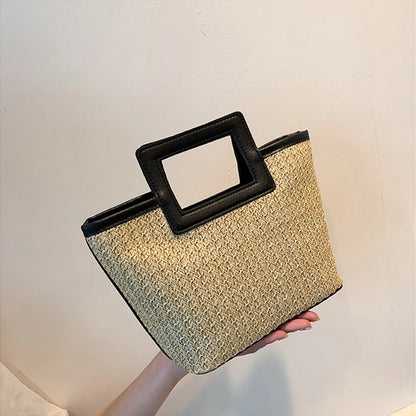 Woven Straw Tote Handbag