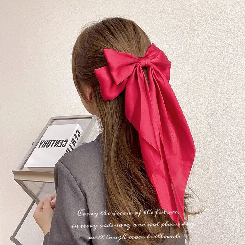 Big Satin Ribbon Hair Bow Clip