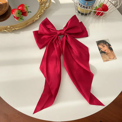 Big Satin Ribbon Hair Bow Clip