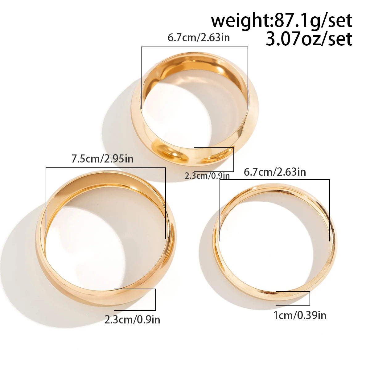 Chunky Gold Multilayer Bangle Bracelets 3pcs Set Trendy Jewelry