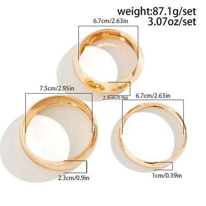 Chunky Gold Multilayer Bangle Bracelets 3pcs Set Trendy Jewelry