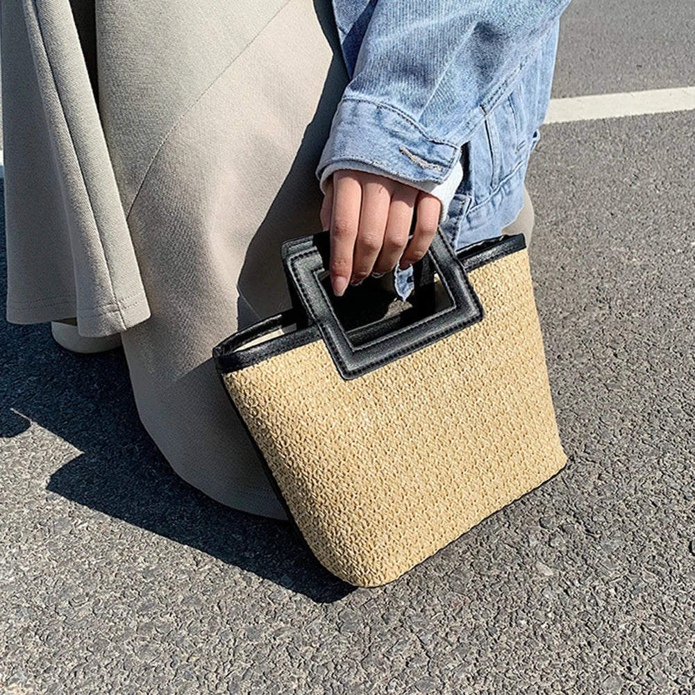 Woven Straw Tote Handbag