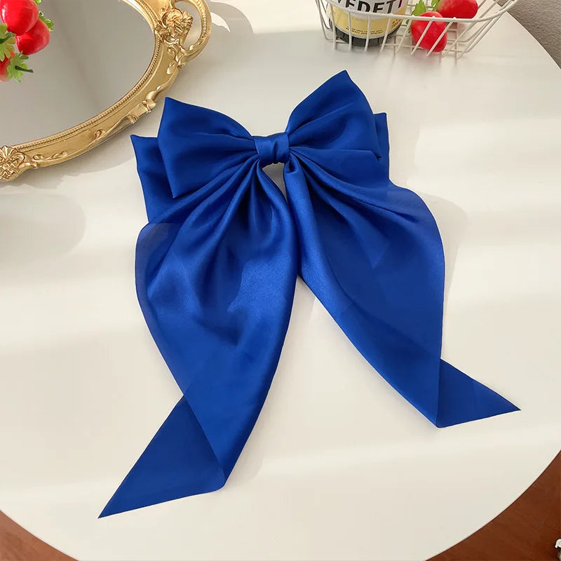 Big Satin Ribbon Hair Bow Clip