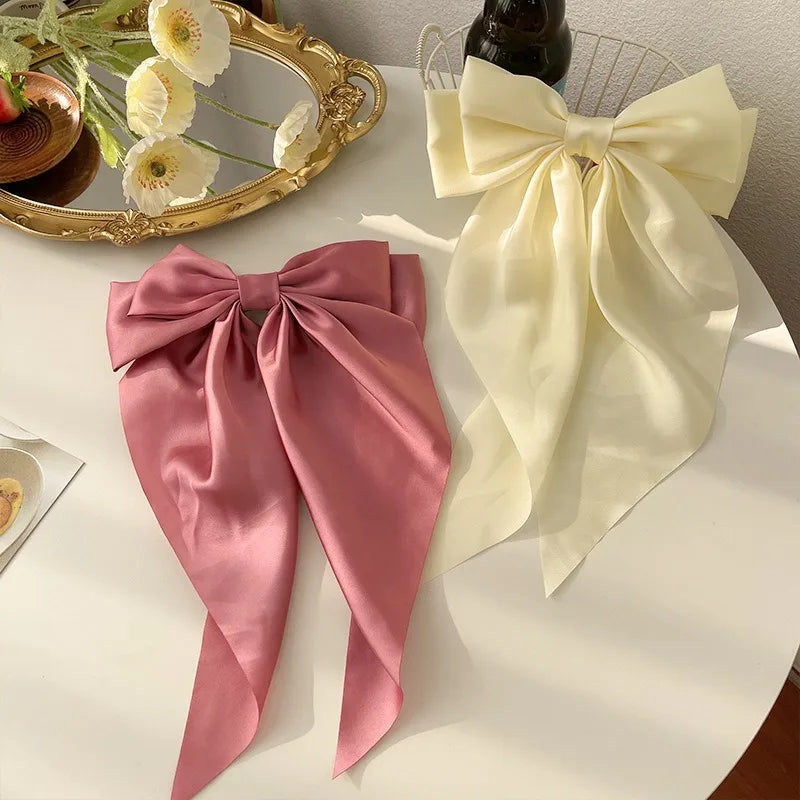 Big Satin Ribbon Hair Bow Clip