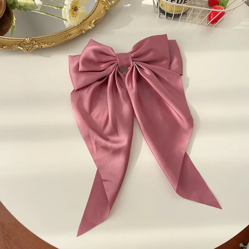 Big Satin Ribbon Hair Bow Clip