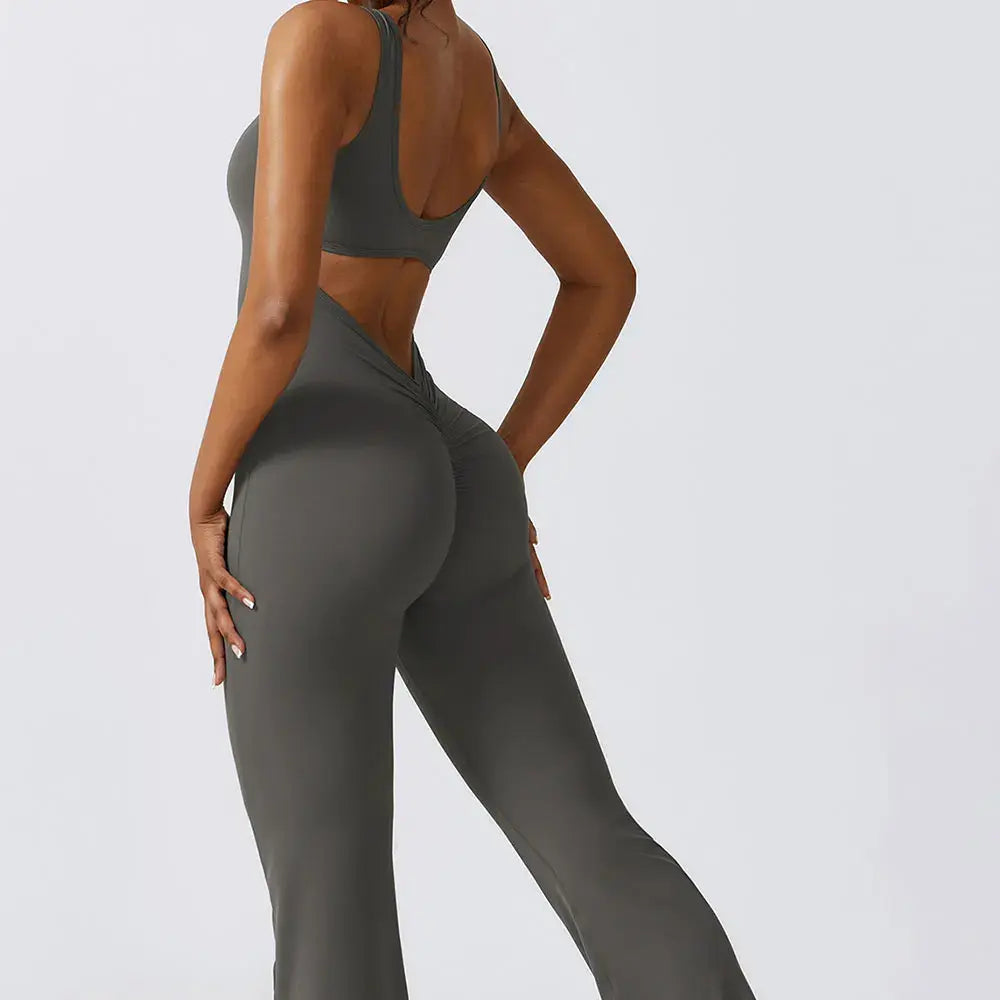 Workout Backless design Push Up Flare Jumpsuit