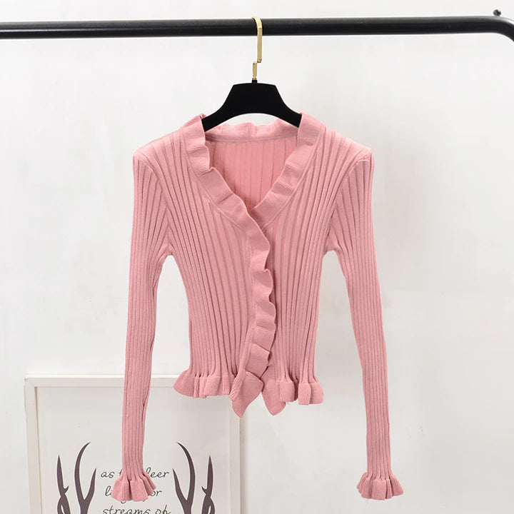 Cardigan Sweater With Ruffles