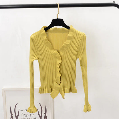 Cardigan Sweater With Ruffles