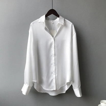 White Button Up Satin Silk Shirt