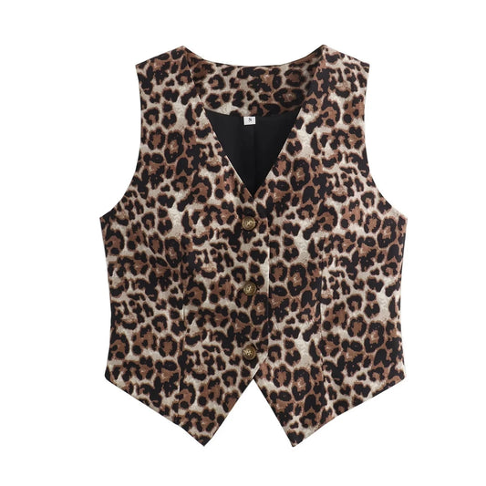 Leopard Print V-Neck Vest