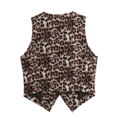 Leopard Print V-Neck Vest