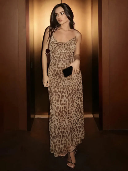 Edna - Leopard Print Mesh Maxi Dress