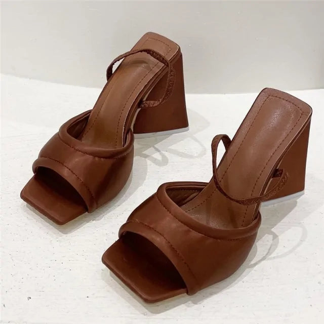 Slides Mules Thick Block Heels