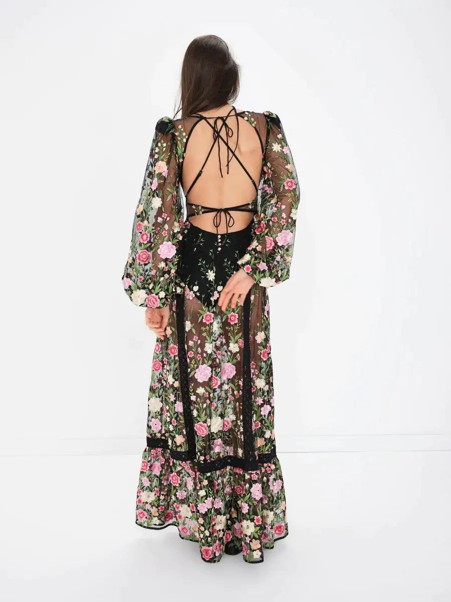 Florist ~ Long Floral Mesh Maxi dress